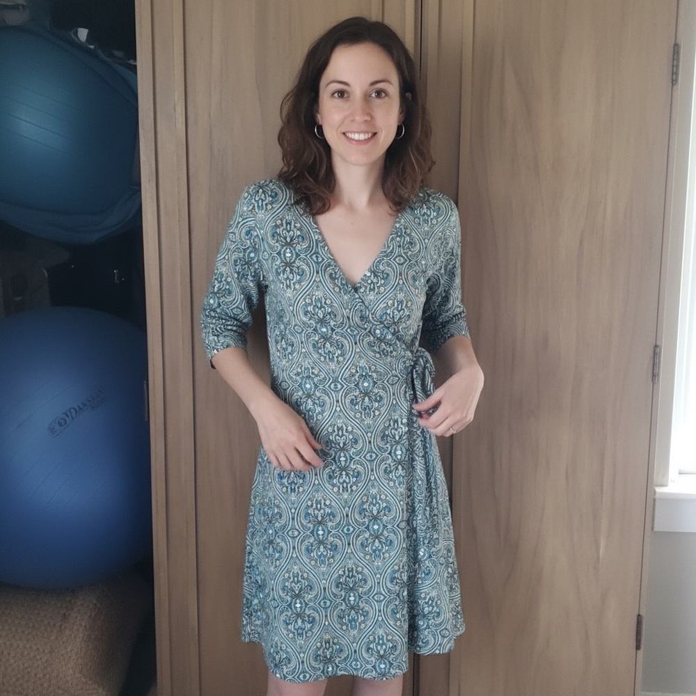 Prana Teal and Gold Patterned Midi Dress